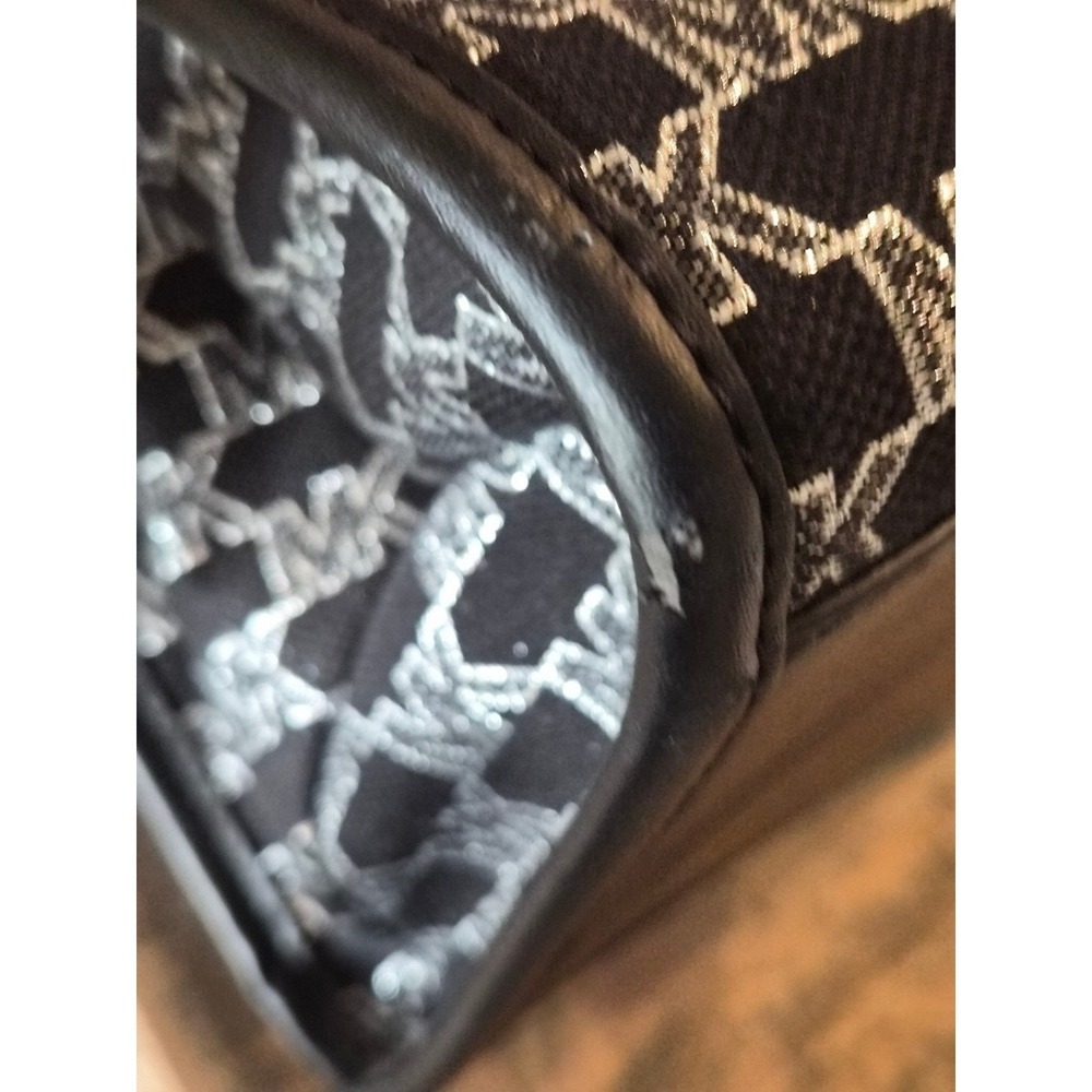 Michael Kors Large Tote Bag Black Silver MK Logo Jacquard Metallic Stripe - Picture 12 of 12